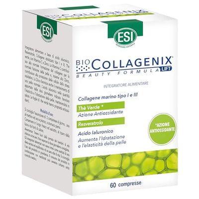 ESI - Biocollagenix, Integratore Alimentare Antiage a base di Collagene Marino, Zinco e Acido Ialuronico, Azione Antiossidante sul Viso, Dona una Pelle Elastica e Idratata, Senza Glutine, 60 Ovalette