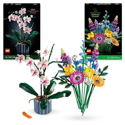 LEGO Icons Bundle Botanico: Include Bouquet Fiori Selvatici (10313) e Orchidea (10311), Set Collezione Botanica con Piante Artificiali, Artigianato Fai da Te per Adulti, Regalo per Casa, Lei o Lui