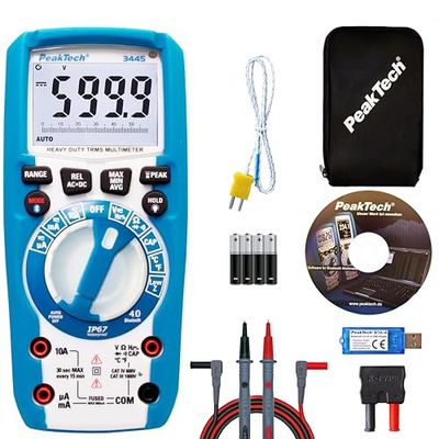 PeakTech 3445 – Multímetro digital RMS com Bluetooth 4.0, resistente à água (IP67), 6000 contas, caixa robusta, multímetro de mão, voltímetro, testador de continuidade, CAT III 1000 V