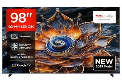 TCL 98Q8C 98-inch QD-Mini LED TV, 4K HDR Premium 5000, ZeroBorder™, Google TV (Dolby Vision IQ & Atmos, CrystGlow WHVA Panel)