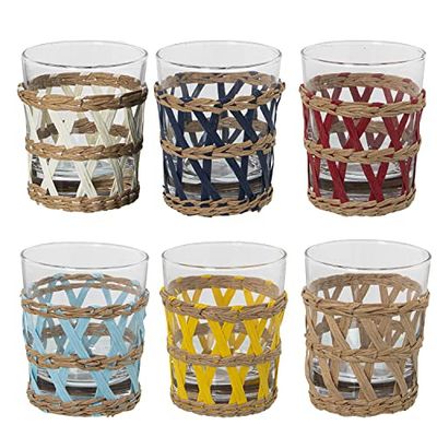 VASO BAJO CRISTAL TRANSP. 200ML C/MIMBRE COLORES SURTIDOS_°8X9,5CM, MIMBRE DESENFUNDABL