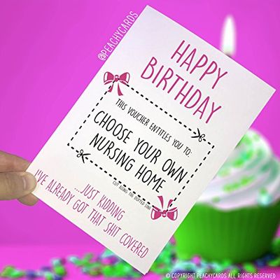 Funny Birthday Cards Funny Joke Voucher Card for Mum Mom Best Friend Card Funny Card, Card for Her Funny Joke Voucher Nursing Home Fun PC259
