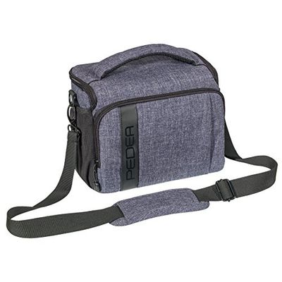 PEDEA SLR"Fashion per fotocamera Sony Alpha 7R, Alpha 7S, SLT-A57, SLT-A77 V/Panasonic Lumix DMC-FZ72/Olympus E-M5 OM-D (taglia XL) grigio con pellicola protettiva per display
