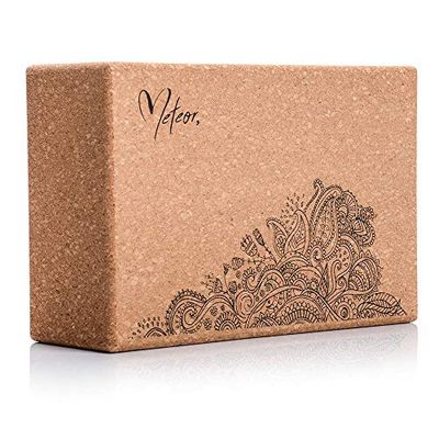 meteor Yoga blok kurk yoga blok van natuurkurk ondersteuning bij pilates yoga oefeningen mandala design (23 x 15 x 7,5 cm, kurk)