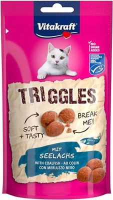 Vitakraft Triggles, snack per gatti, con pollock, porzionabile in tre tappette, ideale come ricompensa o allenamento, senza zuccheri aggiunti (1 x 40 g)