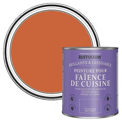 Rust-Oleum Peinture Orange Résistante à l'eau pour Faïence de Cuisine, Finition Brillante - Thé Chaï 750ml