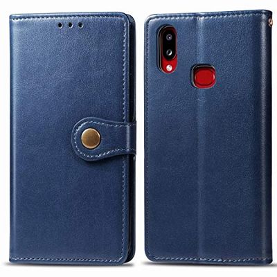 Carcasa de telefono For Galaxy A10S Cuero Color Hebilla Teléfono Retro sólido con la Cuerda de Seguridad y Marco de la Foto y la Tarjeta de Ranura y Monedero y Soporte de Funciones (Brown)
