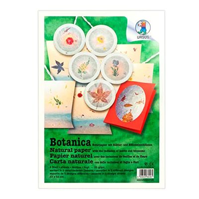 Ursus Botanica 14560099 Natural Paper 35 g, 23 x 33 cm, 5 Sheets Assorted in 5 Designs, with Sheets and Flower Inserts