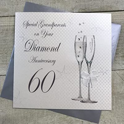 WHITE COTTON CARDS Carte d'anniversaire 60e anniversaire de grand-parents Motif flûtes à champagne Finition à la main (BD160-G)