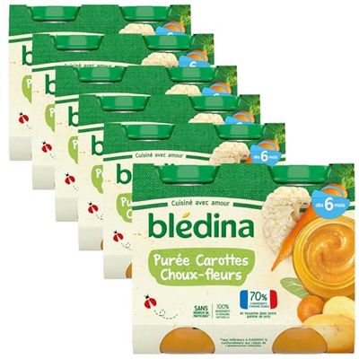 Blédina - Petits pots pour bébé - Purée Carottes Choux-fleurs - 70% d'ingrédients Français - Dès 6 mois - 12 pots de 200g