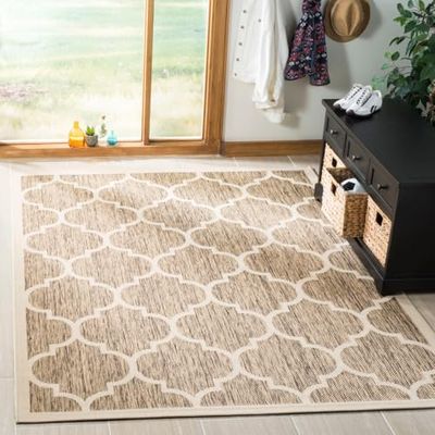 SAFAVIEH Tapis Géométrique - Lavable en machine et antidérapant - Salon, Salle à manger, Chambre à coucher - Courtyard Collection, Tapis à poil court, Marron et os, 122 X 170 cm
