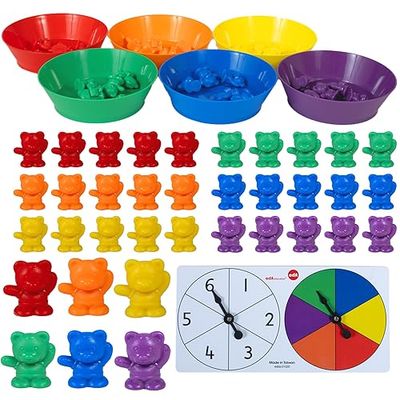 EDX Education Osos de clasificación con cuencos a juego - Juego educativo para niños - Incluye 60 osos, 6 cuencos, 1 spinner de color, números y guía de actividades