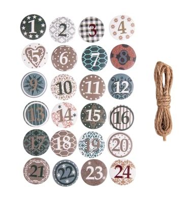 Rayher Chiffres en Bois p. Calendrier Avent 1-24 ø 2,5cm + Fil, Neutre, 46790000