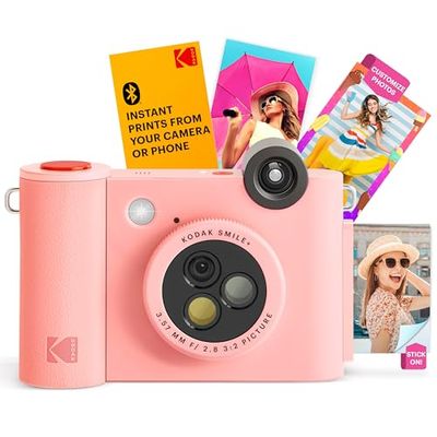 KODAK Smile+ trådlös digital direktbildskamera med effektförändrande objektiv, 2 x 3 tums ZINKfototryck med självhäftande baksida, kompatibel med iOS- och Android-enheter – rosa