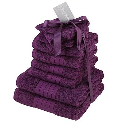 Dreamscene Lusso Morbido Asciugamano in 10 Pezzi Cofanetto da Bagno 100% Cotone Egiziano, Viola