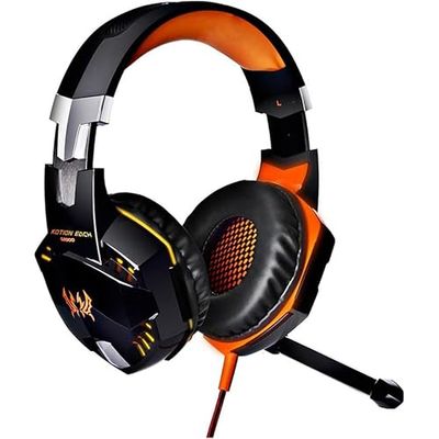 PRENDELUZ Casque de Gaming Orange pour Jeux Professionnels, avec lumière LED, Isolation du Bruit, Microphone
