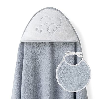 Ensemble Interbaby: Cape de bain Bébé a capuche avec bavoir - Ours Papillons gris