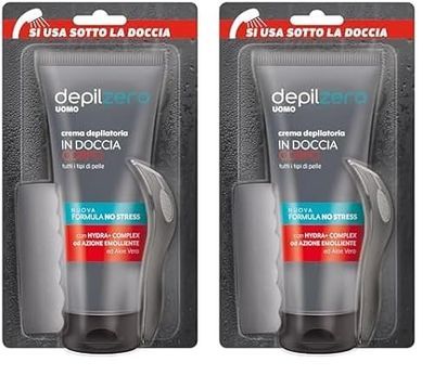 Depilzero - Crema Depilatoria Uomo Sotto La Doccia, Elimina il pelo lasciando la pelle liscia e morbida 200ml (Confezione da 2)