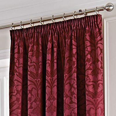 Fusion - Cortinas com dobras de tecido jacquard e algodão, modelo Eastbourne Damask, grená, 66 x 90 (168 x 229 cm)