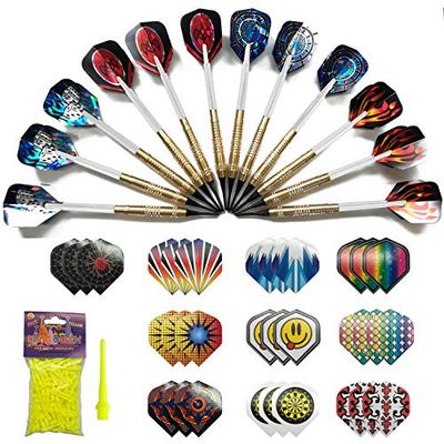 Darting Bull Brand am09075 set med 12 dartpilar, 30 fenor och 200 spetsar, unisex vuxna, guld, en storlek passar alla