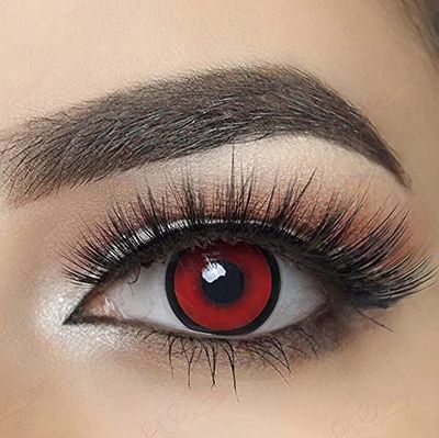 MYSALENS® Lentilles De Contact De Couleur Crazy Halloween Fantaisie Yeux Rouge Cercle Noir Red Manson Etui 12 Mois sans correction