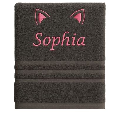 Asciugamano personalizzato con nome splendidamente ricamato Asciugamano da bagno Asciugamano in cotone 100% Asciugamano da bagno con nome (140 x 70 cm, Orecchie)