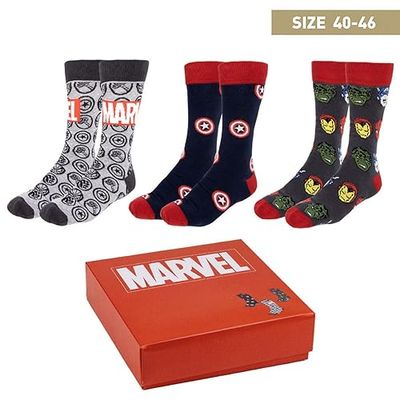 MARVEL Lot de Chaussettes Multicolores - 3 Paires - Taille 40 à 46 - Chaussettes Longues en Coton, Polyamide et Elasthanne - Produit Original Conçu en Espagne