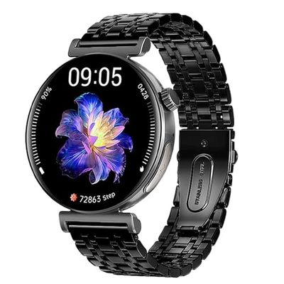 Knauermann PRO 3 Mini (2024) zwart - gezondheidshorloge smartwatch met telefoonfunctie - ECG + HRV en SOS-functie - AMOLED-display - BT Bluetooth - slaapapneu - schakelarmband zwart, 14-24, rond,