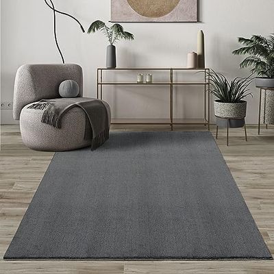 Mia's Teppiche Mia´s Comfort Tapis Moderne à Poils Courts et Moelleux, Dessous antidérapant, Lavable jusqu'à 30 °C, Super Doux, Aspect Fourrure, Polyester, Anthracite, 160 x 230 cm