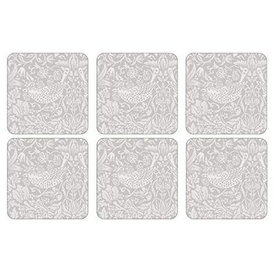 Portmeirion Home & Gifts De originele Co-Pure Morris Strawberry Thief Cork Backed Onderzetters Set van 6, Hout, Meerkleurig, 10,5 x 10,5 cm