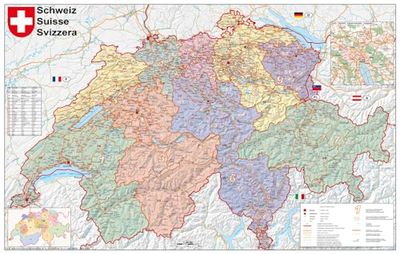 Schweiz Postleitzahlen Wandkarte/Poster NEUE AUFLAGE