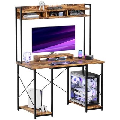 JUMMICO Bureau de Jeu avec étagère et Support pour écran - 120 x 60 x 162 cm - Marron