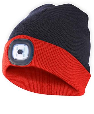 Velamp Lighthouse Bonnet à LED Rechargeable par USB, Lumineux 100 Lumen, Taille Unique, Lavable, pour Le Sport et Le Travail Mixte, Rouge et Noir