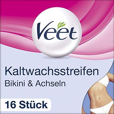 Veet Easy Gelwax Technology - Strisce di cera fredda per la zona bikini e ascelle per pelli sensibili, confezione da 1 (1 x 16 pezzi)