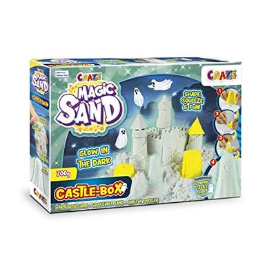 CRAZE MAGIC SAND Castello fosforescente di sabbia magica per bambini, bagliore al buio 700 g con accessori Sabia Cinetica Giochi creativi per bambini 29787