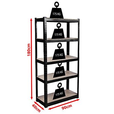 Home Vida 5 Tier High Shelf Rivetless Industrial Storage Steel Black Large