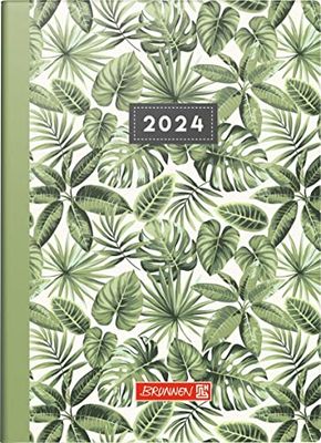 BRUNNEN Agenda semanal "Jungle Leaves" modelo 731 2024, 2 páginas = 1 semana, tamaño de hoja 10 x 14 cm, color blanco