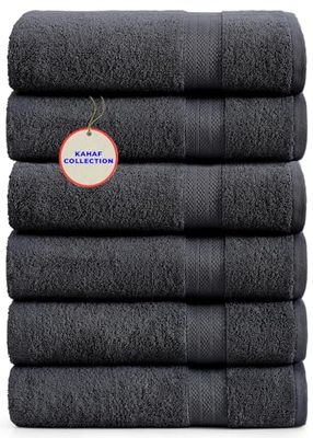 KAHAF COLLECTION 100% Cotton Bath Towels, Grey 24x48 Pack of 6 Towels, Quick Dry, Highly Absorbent, Soft Feel Towel, Gym, Spa, Bathroom, Shower, Pool, Luxury Soft Towels Light-Weight
