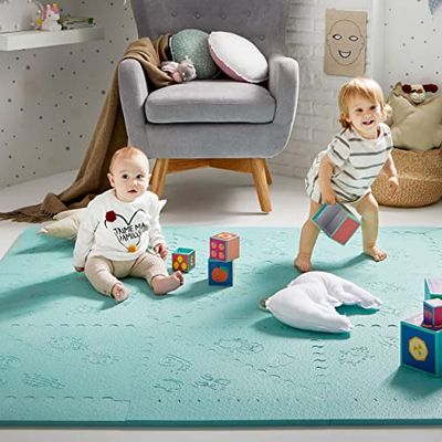 LuBabymats Mini mata podróżna dla dziecka, mata podłogowa z dodatkową wyściółką z pianki (EVA), wymiary: 110 x 110 cm, kolor miętowy