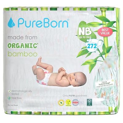 PureBorn Eco Organic Bambusowe pieluchy, Rozmiar Novorodek (