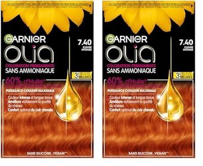 Garnier Coloration Permanente - Sans Ammoniaque - Aux Huiles Naturelles de Fleurs - Cuivré Intense (7.40) - Olia Vivids (Lot de 2)