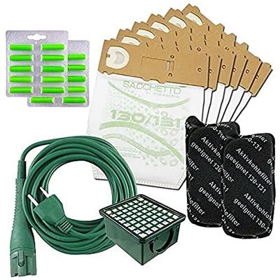 bierre store KIT0235 Sacchetti Folletto 131 VK 130 Microfibra 12PZ + 20 PROFUMI + FILTRI Cavo 10M COMPATIBILI, Marrone