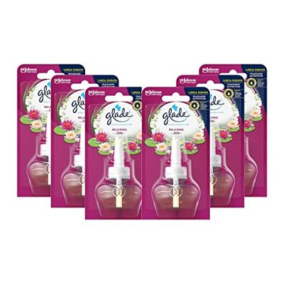 Glade Substituição para ambientador elétrico líquido com óleos essenciais, aroma Relax Zen, até 120 dias - embalagem de 6 x 20 ml (total: 120 ml), a embalagem pode variar.