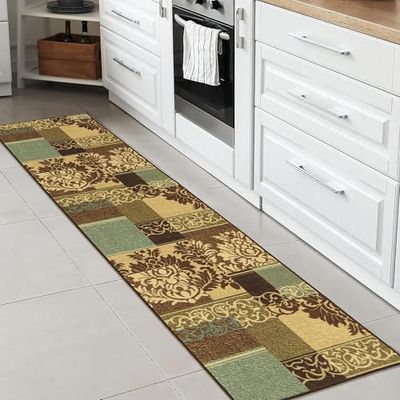 Ottomanson Ottohome - Tapete retangular, base de borracha, design de damasco contemporâneo, 57 x 210 cm, cor castanho