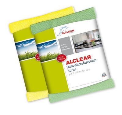 ALCLEAR International panos de microfibra para cozinha, conjunto de 2, panos de cozinha adequados para casa, cozinha, gastronomia, copos e pratos, 32 x 36 cm, verde e amarelo