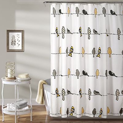 Lush Decor Rowley Rideau de Douche Motif Oiseaux, Jaune et Gris, 182,9 cm de Large x 182,9 cm de Long (Lot de 1)
