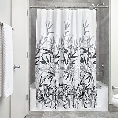 iDesign Anzu Tenda da doccia, Tenda per vasca da bagno 183,0 cm x 183,0 cm, Tenda in poliestere lavabile con motivo floreale, Poliestere grigio