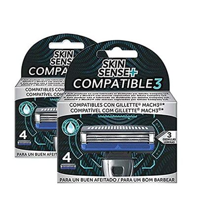 Skin Sense | Wilkinson Sword - 8 Recambios de 3 Hojas Compatibles con MACH3 - Los recambios se adaptan a todos los mangos Gillette Mach3* - Formato 4+4