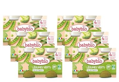 BabyBio - Petits Pots Légumes Verts 2x130 g - 4+ Mois - BIO - Lot de 6