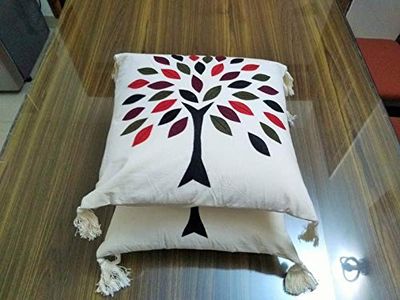 Indian Cotton Cushion Covers, Throw Pillow Boho, Felt Pillows, Felt Applique, Set of 2 Cushion Covers, FREE SHIPPING